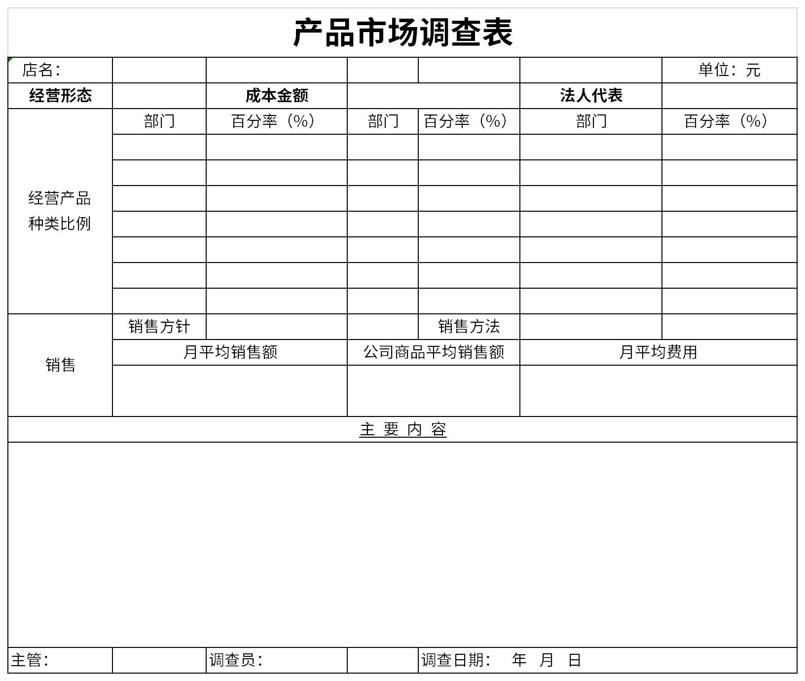 产品市场调查表 免费版